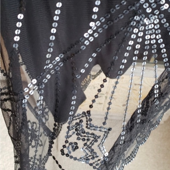 Silk and sequin embroidered layered flapper-style midi skirt - Picture 12 of 16